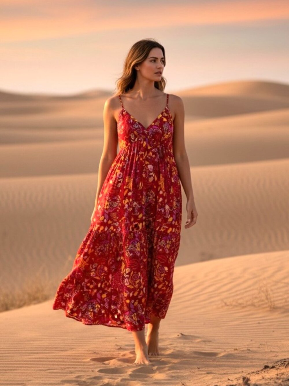 Tramp sleeveless cotton tiered bohemian Floral Midi dress S
